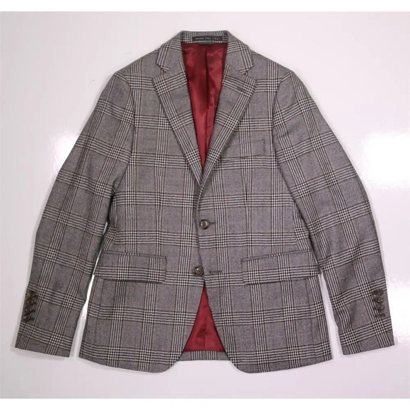 Indochino Custom Made Gray/Black Plaid Wool Fleece 2-Btn Slim Blazer 32S New!